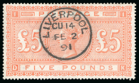 1867-83, £5 orange on white paper, DK, used