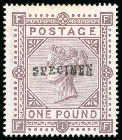 Stamp of Great Britain 1867-83, £1 brown-lilac FF, wmk MC, with "SPECIMEN" type 9 hs