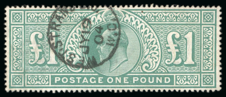 Stamp of Great Britain 1902-10, De La Rue £1 dull blue-green used with neat cds