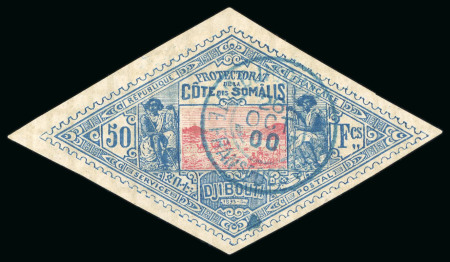 Stamp of Colonies françaises » Côtes des Somalis 1894-1900, Caravane de sauniers 50 francs bleu et rose,