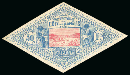 Stamp of Colonies françaises » Côtes des Somalis 1894-1900, Caravane de sauniers 50 francs bleu et rose,