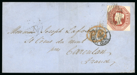 Stamp of Great Britain 1847-54, 10d Embossed with close to good margins, tied to 1854 (Dec 8) wrapper from London to France