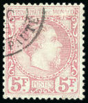 1885, Prince Charles III 5 franc carmin sur vert, Y&T