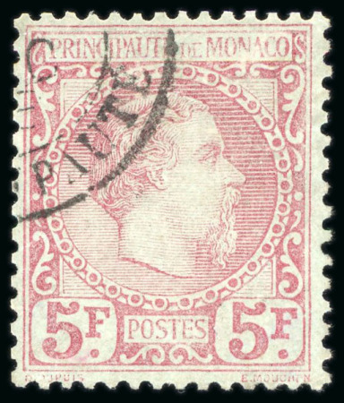 Stamp of Colonies françaises » Monaco 1885, Prince Charles III 5 franc carmin sur vert, Y&T