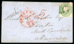 1857 Pair of covers with 1847-54 1s Embossed frankings to the USA