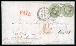 1857 Pair of covers with 1847-54 1s Embossed frankings to the USA