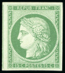 1850, Cérès non dentelé 15 centimes vert, Y&T n°2