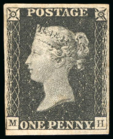 1840, 1d black pl.1b MH, unused with close to good margins