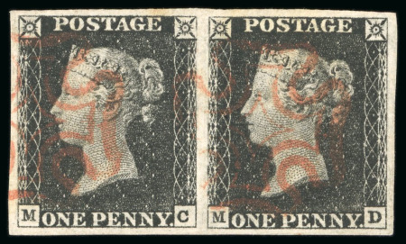 Stamp of Great Britain 1840, 1d black pl.1b MC-MD used pair