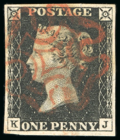 Stamp of Great Britain 1840, 1d black pl.4 KJ used, with good to very good margins