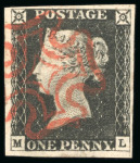 1840, 1d grey-black pl.3 ML used, with fine to very good margins