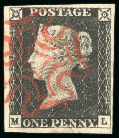 Stamp of Great Britain 1840, 1d grey-black pl.3 ML used, with fine to very good margins