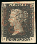 1840, 1d black pl.3 JL used, with fine to very large margins