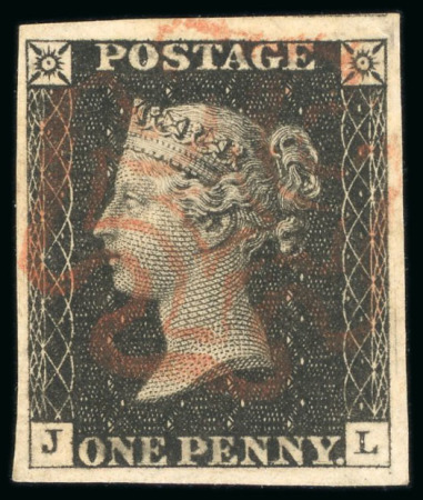 1840, 1d black pl.3 JL used, with fine to very large margins
