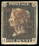 1840, 1d black pl.2 JH used, with good to very large margins