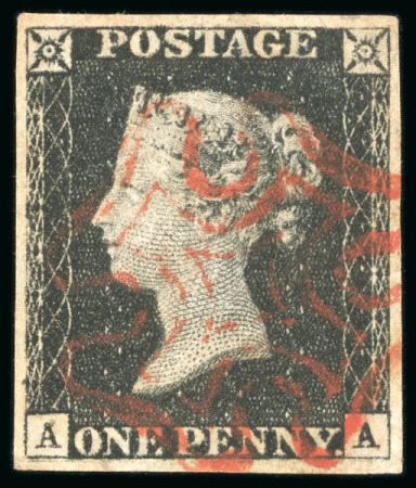 Stamp of Great Britain 1840, 1d black pl.2 AA used, with fine to good margins