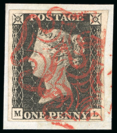 Stamp of Great Britain 1840, 1d black pl.2 MA used, with fine to large margins,