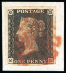 1840, 1d black pl.1b ML used, with good to large margins