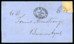 1864, 10c ochre, on cover tied by "sunburst over ribbon"