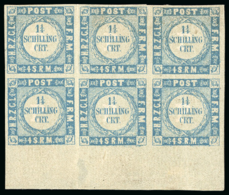 Stamp of German States » Schleswig-Holstein 1864, 1 1/4s dark ultramarine, type I, an impressive block of six mint