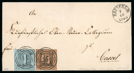 Stamp of German States » Thurn and Taxis 1852-58, 1/4sgr black on dark brown-orange and 1853 1sgr black on light grey-blue on cover
