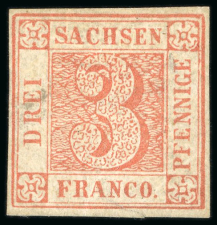 1850, 3pf vermilion, a remarkable mint example with o.g.