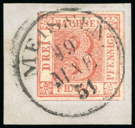 Stamp of German States » Saxony 1850, 3pf vermilion, used on piece