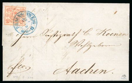 1852-56, 3sgr orange-red on cover