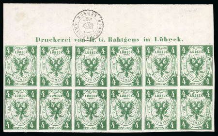 1859, 4s dark green, horizontal block of twelve, sheet