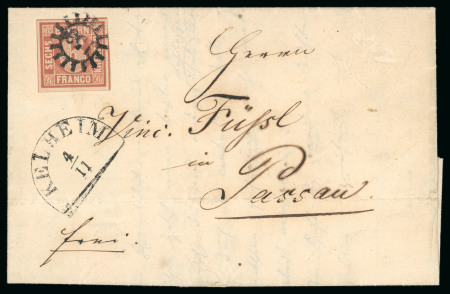 Stamp of German States » Bavaria 1849, 6kr brown-orange, a large margined example on entire letter
