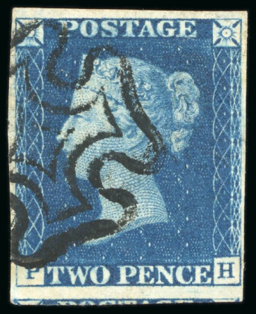 Stamp of Great Britain 1840, 2d blue pl.2 PH, with close to very large margins, used