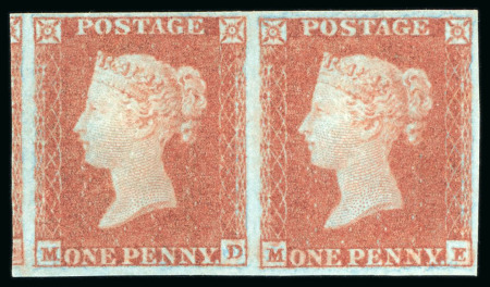 Stamp of Great Britain 1841, 1d red-brown on very blue paper, MD-ME, mint o.g. pair 
