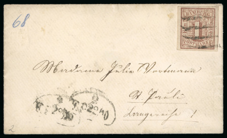 1859, 1s dark red-brown, a large margined example on cover