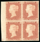 1841, 1d red-brown on blued paper, wmk small crown, DA/EB mint o.g. left marginal block of four