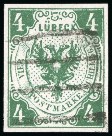 Stamp of German States » Lubeck 1859, 4s dark green, a gorgeous example used 
