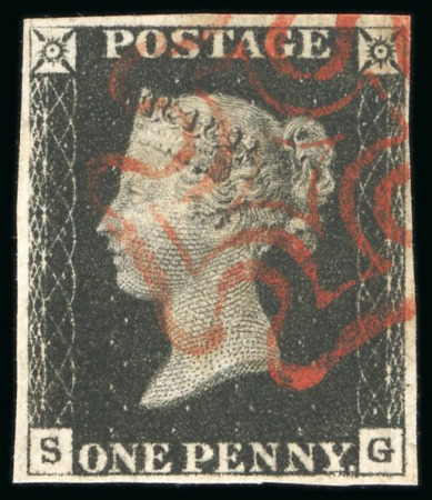 Stamp of Great Britain 1840, 1d black and 2d blue group