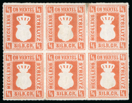 Stamp of German States » Mecklenburg Schwerin 1864, 1/4sgr red-orange, a mint horizontal block of six