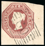 1847-54 Embossed 10d lower right corner marginal with fine to huge margins, used