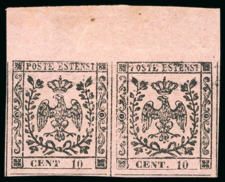 Stamp of Italian States » Modena 1852, 10c light rose, pair without accent at left, mint