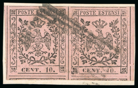 1852, 10c light rose, pair with extraordinary margins