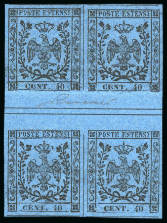 Stamp of Italian States » Modena 1850, 40c dark blue, block of four with interpanneau, n.h.