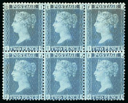 Stamp of Great Britain 1858-76, 2d blue pl.9 ID/JF mint o.g. block of six