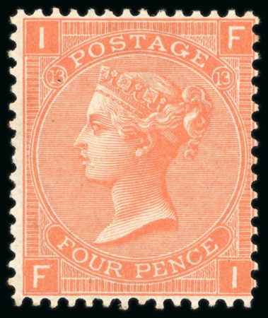 Stamp of Great Britain 1865-67 4d deep vermilion pl.13 unused, fine (SG £650)