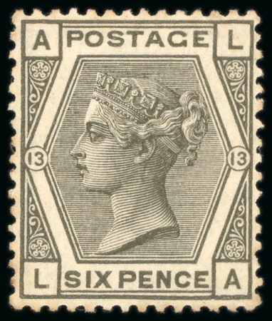 Stamp of Great Britain 1873-80 6d grey pl.13 unused with toned gum, scarce