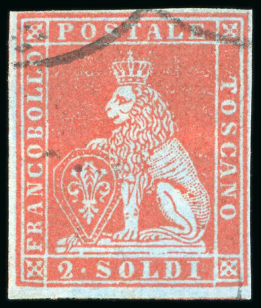 1851, 2s scarlet on bluish, used
