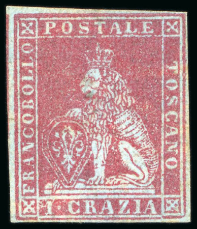 1851, 1cr carmine on bluish, a mint example with large