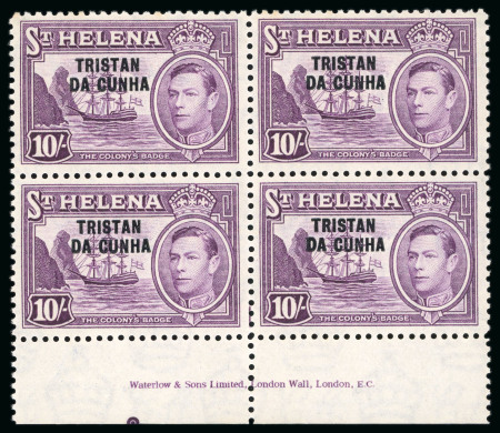 1946-52, Group incl. 1952 2s6d and 10s in mint lower marginal imprint blocks of four 