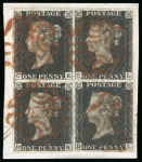 1840, 1d black pl.2 CK/CL block of four, good to large margins, tied to piece by four crisp red Maltese Crosses