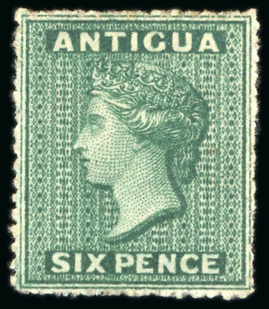 Stamp of Antigua & Barbuda 1862 No Wmk 6d green, rough perf.14 to 16, unused with