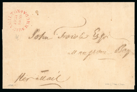 1850 (Feb 21) Wrapper sent locally to Mangrove Bay with crisp "HAMILTON / BERMUDA" despatch cds in red